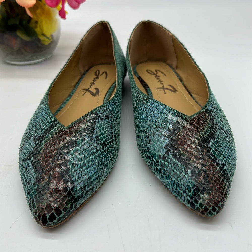 Seven7 Green Snakeskin Pointy Flat Sz 9 BFL6050 - Picture 2 of 6